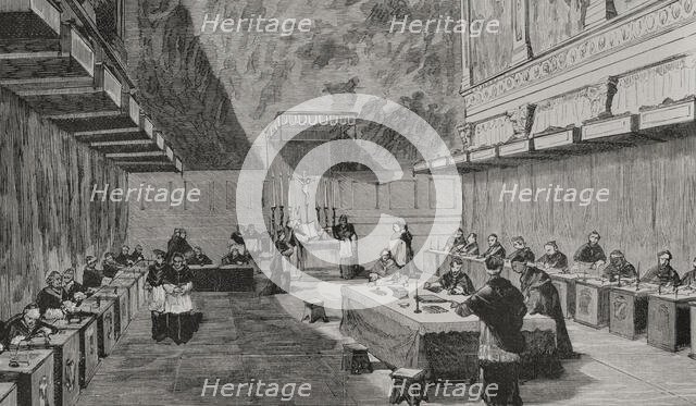 The conclave for the election of Pope Leo XIII, Rome, 1878.  Creator: Unknown.