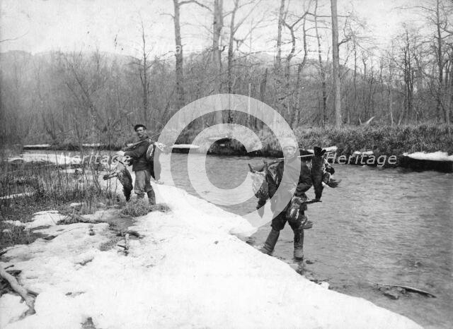 Two hunters with killed birds, 1910-1929. Creator: Ivan Emelianovich Larin.