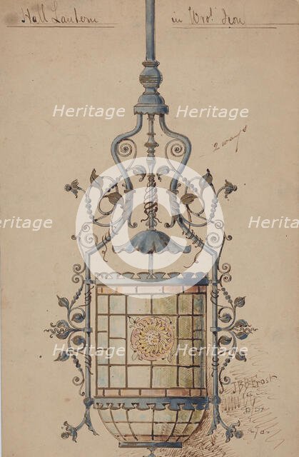 Wrought Iron Hall Lantern Design, 19th century. Creator:  J. B. B..