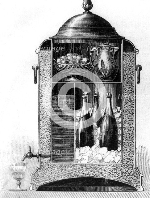 Champagne cooler with ice water on tap, 1872. Artist: Unknown