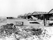 Destroyed aircraft at Le Bourget airfield, German-occupied Paris, July 1940. Artist: Unknown