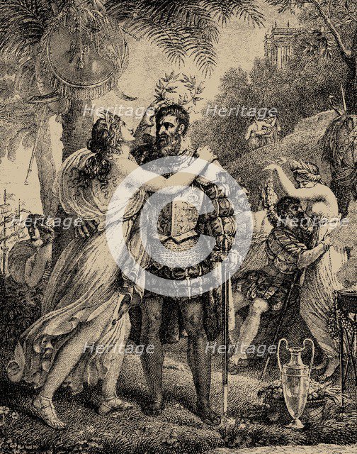 Vasco da Gama on the Island of Love. Illustration for The Lusiads by Luiz de Camoes, 1817.