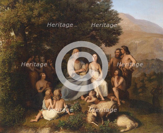 Homer sings in a circle of young Greeks, 19th century. Creator: Becker, Carl Ludwig Friedrich (1820-1900).