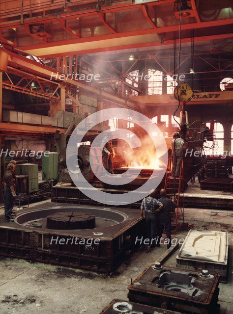Pouring molten steel, Kockums shipyard, Malmö, Sweden, 1981. Artist: Unknown
