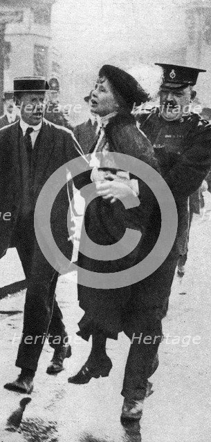 Mrs Pankhurst, arrested outside Buckingham Palace, London, 1914, (1935). Artist: Unknown