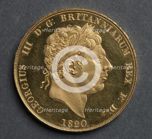 Two Pounds (obverse), 1820. Creator: Benedetto Pistrucci (Italian, 1784-1855).
