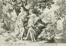 Jupiter Assuming the Form of Diana in Order to Seduce Callisto, published 1590. Creator: Hendrik Goltzius.