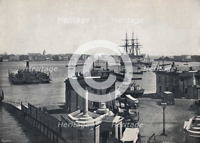 'Portsmouth - General View of the Harbour, Showing Nelson's Battleship, The Victory.', 1895. Artist: Unknown.