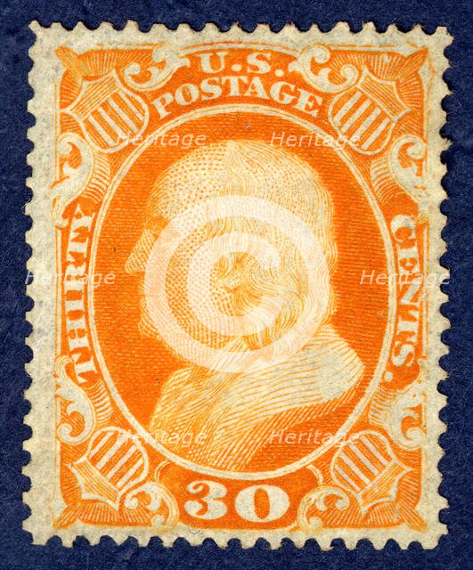 30c Franklin single, 1860. Creators: Toppan, Carpenter & Company, Toppan Carpenter Casilear.