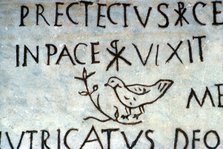 Detail of early Christian funerary inscription from the Catacombs of Rome, c3rd century Artist: Unknown.