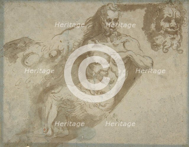 Seated satyr, with enlarged head of same (recto); head of a woman (verso), 1527-96. Creator: Pellegrino Tibaldi.