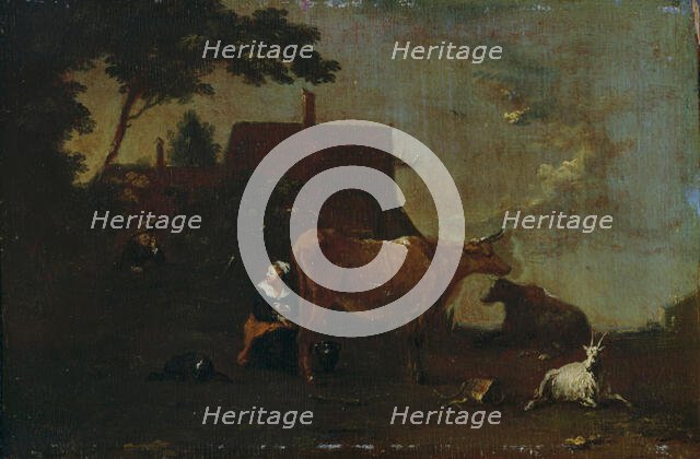 Milking the cow, 1717-1767. Creator: Norbert Grund.