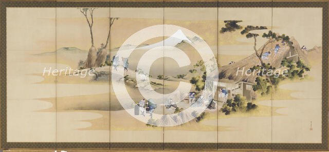 Country Scenes and Mount Fuji; one of a pair, Edo period, ca. 1830-1832. Creator: Hokusai.