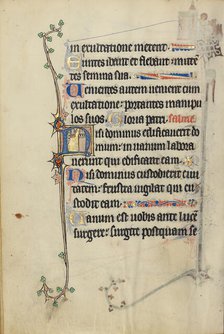 Initial N: God in the Clouds before a Tower; Ruskin Hours, about 1300. Creator: Unknown.