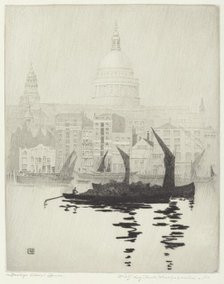 Misty Day, Paul's Wharf, London, c. 1928. Creator: George Elbert Burr.