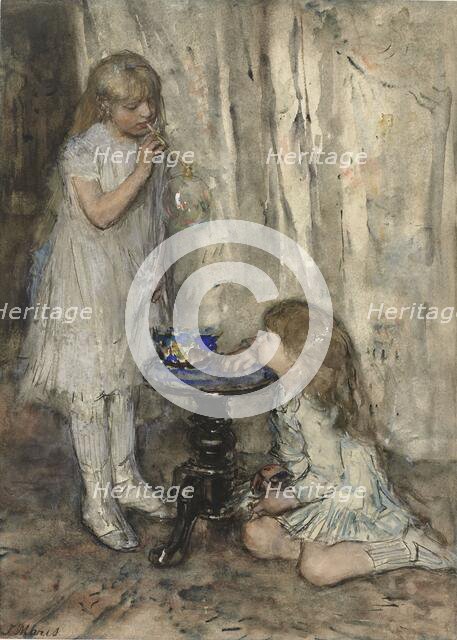 Two Girls Blowing Bubbles, c.1880. Creator: Jacob Henricus Maris.