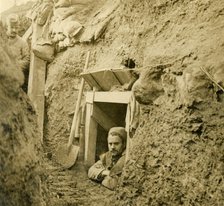 Entrance to a dug-out shelter, c1914-c1918. Artist: Unknown.