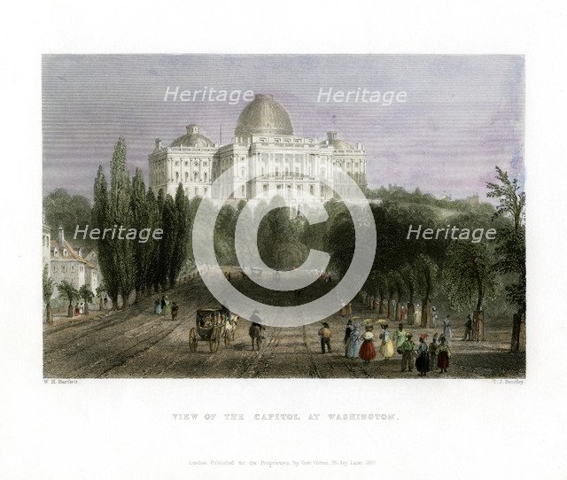 View of the Capitol at Washington, USA, 1837.Artist: CJ Bentley