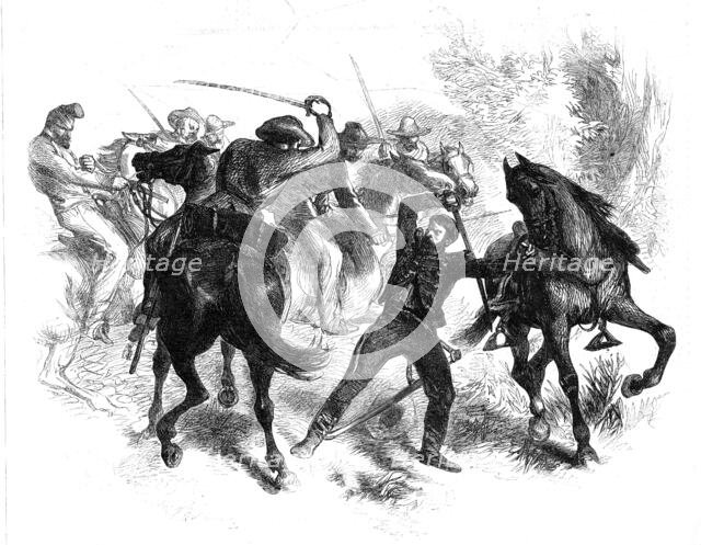 The Civil War in America: capture of a United States' dragoon by guerrilla horsemen of..., 1861. Creator: Unknown.