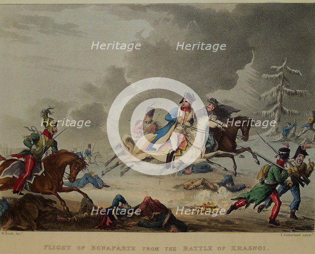 The Flight of Bonaparte from the Battle of Krasnoi, 1815. Artist: Sutherland, Thomas (1785-1838)