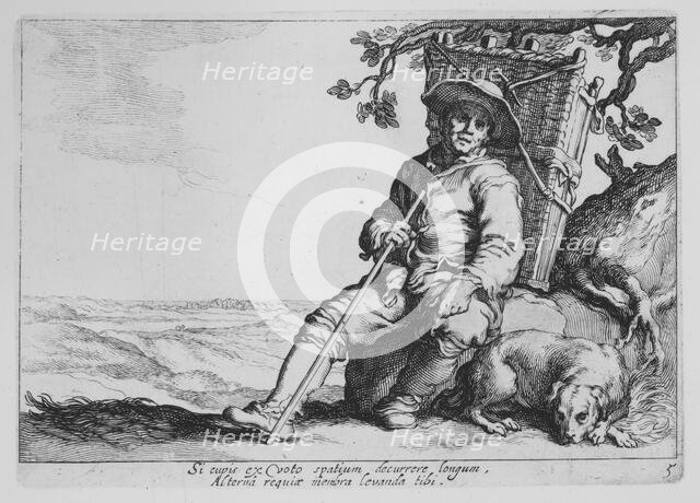 Traveler with Dog, from the series Sixteen Peasant Subjects, 17th century. Creator: Cornelis Bloemaert.