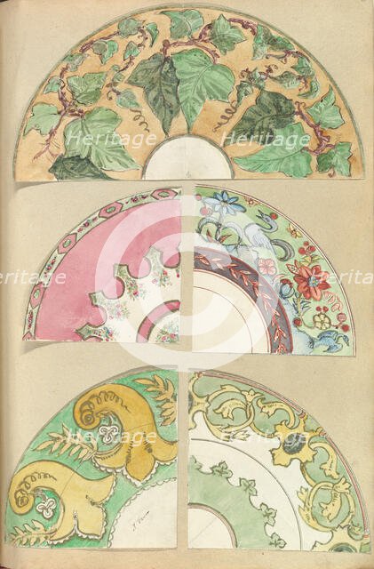 Five Designs for Decorated Plates, 1845-55. Creator: Alfred Crowquill.