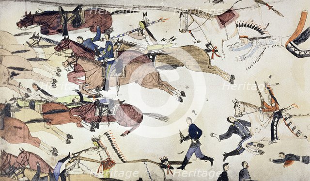 Battle of Little Bighorn, Montana, USA, 25-26 June 1876 (c1900). Artist: Amos Bad Heart Buffalo