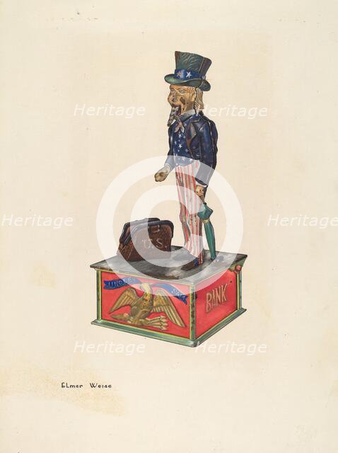 Toy Bank: Uncle Sam, c. 1937. Creator: Elmer Weise.