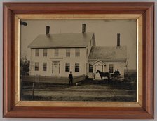 Untitled (House with Horse-Drawn Carriage and Three People), 1865. Creator: Unknown.