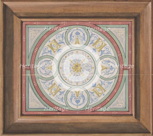 Design for painted decoration of a ceiling incorporating interwined initials: DD, second half 19th c Creators: Jules-Edmond-Charles Lachaise, Eugène-Pierre Gourdet.
