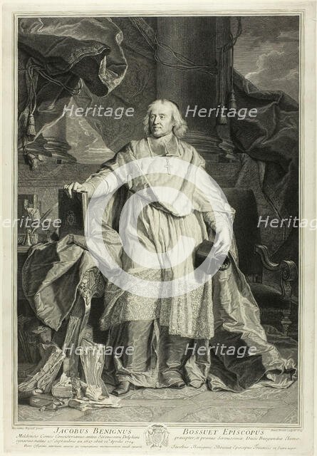 Portrait of Jacques Bénigne Bossuet, Bishop of Meaux, 1723. Creator: Pierre Imbert Drevet.
