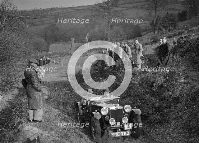 MG PA of G Tyrer competing in the MG Car Club Midland Centre Trial, 1938. Artist: Bill Brunell.