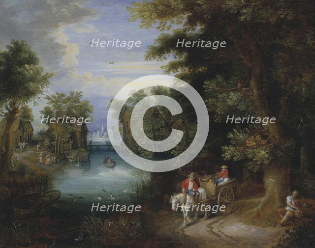 River Landscape with Peasants. Creator: Adriaen van Stalbemt.