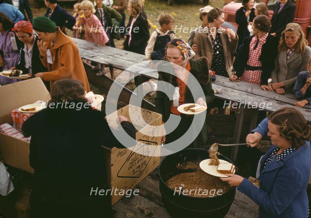 Serving pinto beans at the Pie Town, New Mexico Fair barbeque, 1940. Creator: Russell Lee.