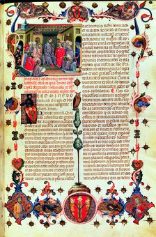Alphonse III 'The Benign' (1327-1336) presiding the courts held in Montblanc, in 1330. Miniature …