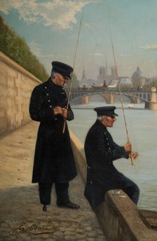 Veterans line fishing, near the Solferino bridge, 1887. Creator: Unknown.