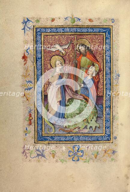 A Bearded Saint with Cruciform Staff Presenting a Kneeling Woman to Saint Margaret, after 1460. Creator: Unknown.