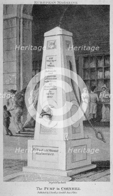 Water pump in Cornhill, City of London, 1800. Artist: Samuel Rawle