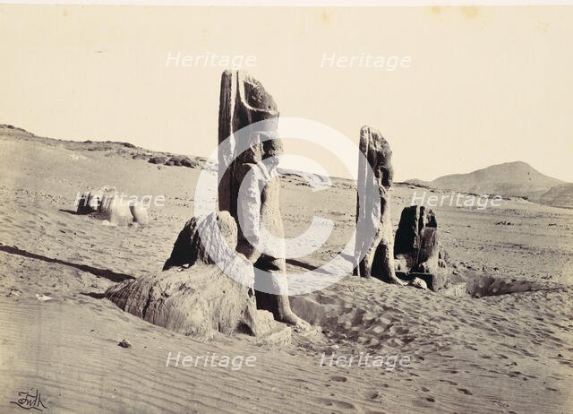 Colossi and Sphynx at Wady Saboua, 1857. Creator: Francis Frith.