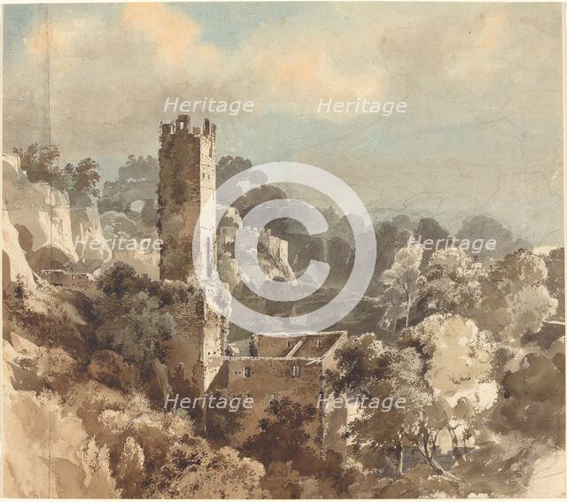 Ruins of a Fortified Tower among Wooded Hills, 1816/1821. Creator: Friedrich Salathe.