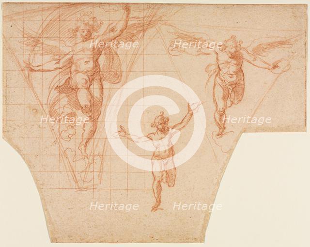 Three Studies of Angels for a Pendentive (recto); Studies for Christ Meeting His Mother…(verso), 159 Creator: Cristoforo Roncalli (Italian, 1552-1626).