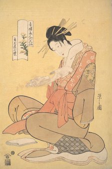 The Oiran Komurasaki of Kadotamaya Reading a Letter, ca. 1794. Creator: Hosoda Eishi.