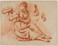 Seated Woman Searching for Fleas, c. 1671. Creator: Adriaen van de Velde (Dutch, 1636-1672).