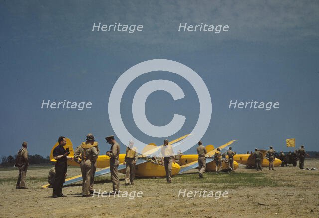 Preparing for take-off at the glider pilot training program, Page Field, Parris Island, S.C., 1942. Creator: Alfred T Palmer.