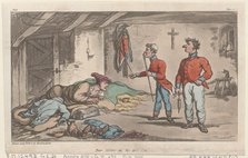 Poor Johnny on the sick list, from "The Military Adventures of Johnny Newcome", 1815., 1815. Creator: Thomas Rowlandson.