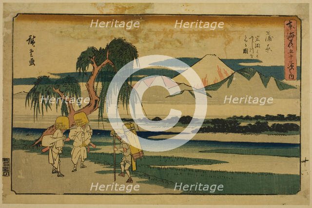 Kanbara: View of the Fuji River from Iwafuchi (Kanbara, Iwafuchi yori Fujikawa o,..., c. 1841/44. Creator: Ando Hiroshige.