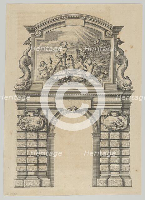 Triumphal arch, from 'Éloges et discours sur la triomphante réception du Roy en sa ville d..., 1629. Creator: Melchior Tavernier.