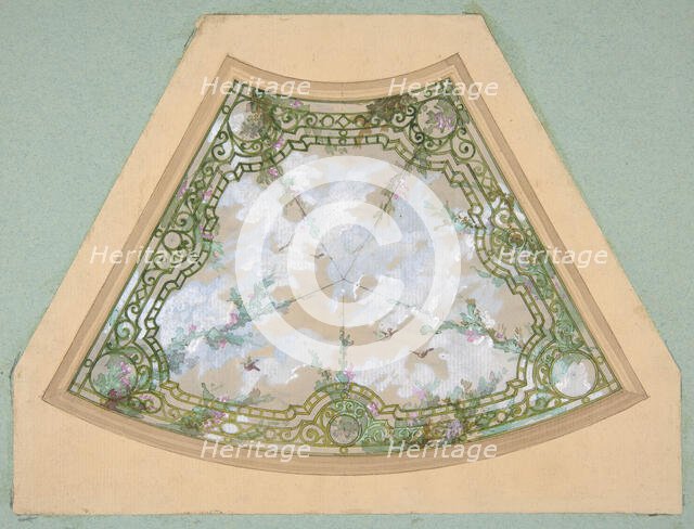 Design for one section of a ceiling painted in trompe l'oeil iron work with flowering..., 2nd half 1 Creators: Jules-Edmond-Charles Lachaise, Eugène-Pierre Gourdet.