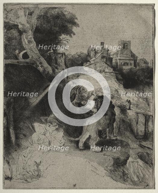 St. Jerome Reading in an Italian Landscape, c. 1653. Creator: Rembrandt van Rijn (Dutch, 1606-1669).