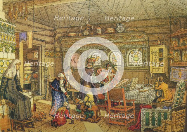 Gornitsa (living chamber) in an Old Russian House of the 16th-17th century.